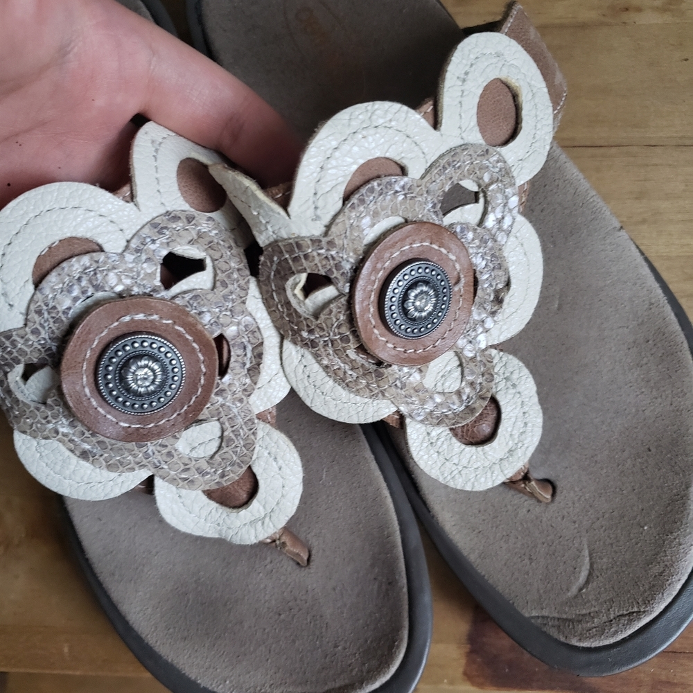 Aetrex Women EU 36 Ortho Flip Flop Sandal Scallop Rhinestone Snakeskin Embossed